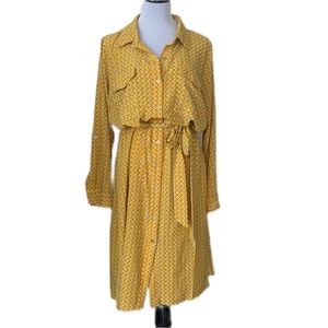 NY Collection Woman Size 2X Yellow Geometric Print Shirt Dress | NWOT